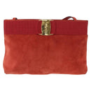 Salvatore Ferragamo Vala Shoulder Bag Suede Red Gold Auth BA7331-2