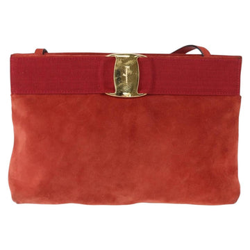 Salvatore Ferragamo Vala Shoulder Bag Suede Red Gold Auth BA7331 - 0