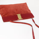 Salvatore Ferragamo Vala Shoulder Bag Suede Red Gold Auth BA7331-4