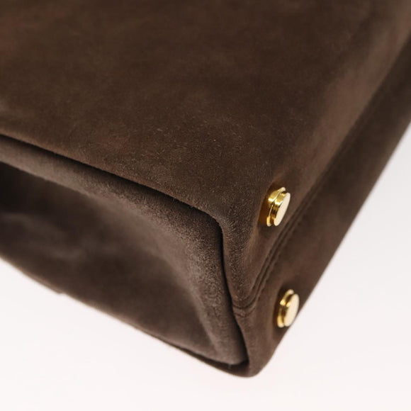 Salvatore Ferragamo Chain Hand Bag Suede Brown Gold Auth BA7332