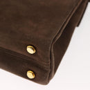 Salvatore Ferragamo Chain Hand Bag Suede Brown Gold Auth BA7332-18