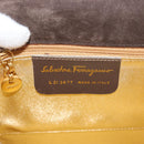 Salvatore Ferragamo Chain Hand Bag Suede Brown Gold Auth BA7332-12