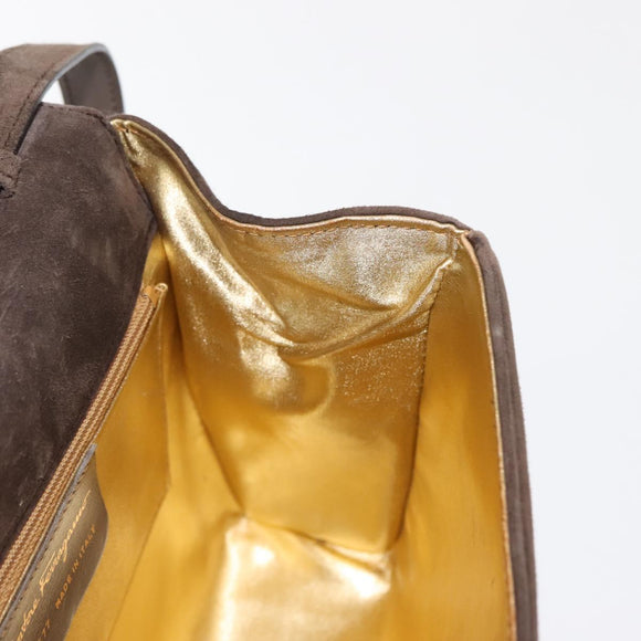 Salvatore Ferragamo Chain Hand Bag Suede Brown Gold Auth BA7332