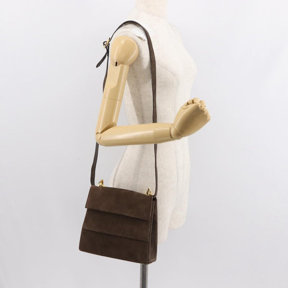 Salvatore Ferragamo Chain Hand Bag Suede Brown Gold Auth BA7332