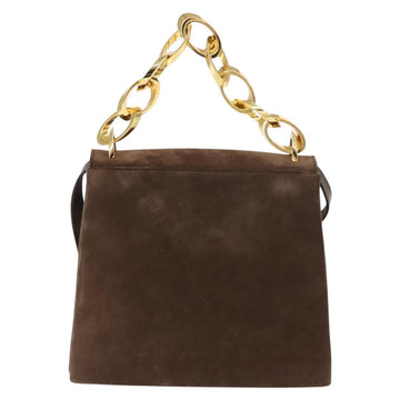 Salvatore Ferragamo Chain Hand Bag Suede Brown Gold Auth BA7332 - 0