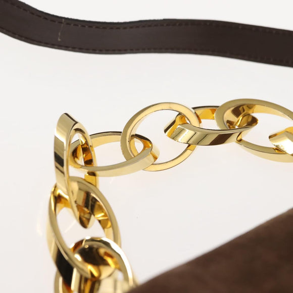 Salvatore Ferragamo Chain Hand Bag Suede Brown Gold Auth BA7332