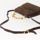 Salvatore Ferragamo Chain Hand Bag Suede Brown Gold Auth BA7332-8