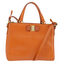 Salvatore Ferragamo Vala Tote Bag Leather 2way Orange Gold Auth BA7333-1