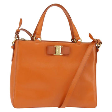 Salvatore Ferragamo Vala Tote Bag Leather 2way Orange Gold Auth BA7333