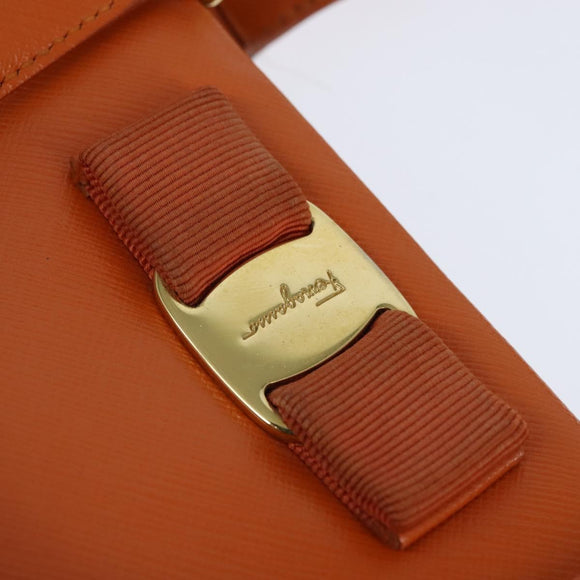 Salvatore Ferragamo Vala Tote Bag Leather 2way Orange Gold Auth BA7333