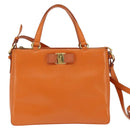 Salvatore Ferragamo Vala Tote Bag Leather 2way Orange Gold Auth BA7333-13