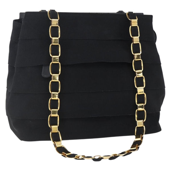 Salvatore Ferragamo Chain Vala Tote Bag Canvas Navy Gold Auth BA7334