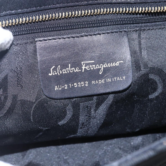 Salvatore Ferragamo Chain Vala Tote Bag Canvas Navy Gold Auth BA7334