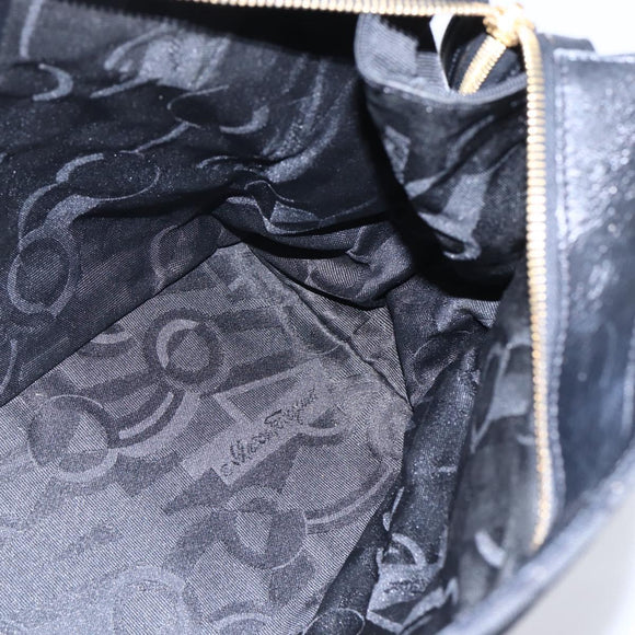 Salvatore Ferragamo Chain Vala Tote Bag Canvas Navy Gold Auth BA7334