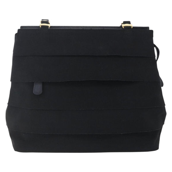 Salvatore Ferragamo Chain Vala Tote Bag Canvas Navy Gold Auth BA7334