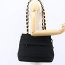 Salvatore Ferragamo Chain Vala Tote Bag Canvas Navy Gold Auth BA7334-21