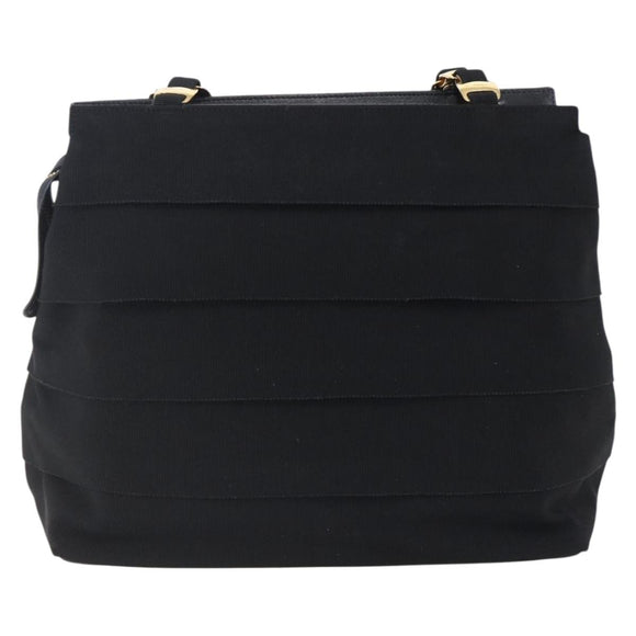 Salvatore Ferragamo Chain Vala Tote Bag Canvas Navy Gold Auth BA7334