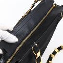 Salvatore Ferragamo Chain Vala Tote Bag Canvas Navy Gold Auth BA7334-6