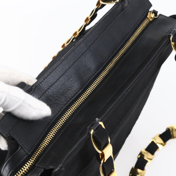Salvatore Ferragamo Chain Vala Tote Bag Canvas Navy Gold Auth BA7334