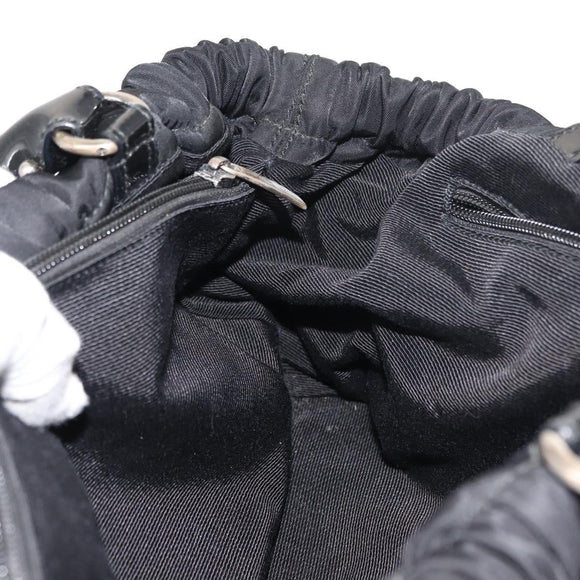 Salvatore Ferragamo Vala Tote Bag Nylon Enamel Black Silver Auth BA7337