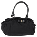 Salvatore Ferragamo Vala Tote Bag Nylon Enamel Black Silver Auth BA7337-1