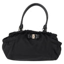 Salvatore Ferragamo Vala Tote Bag Nylon Enamel Black Silver Auth BA7337-13