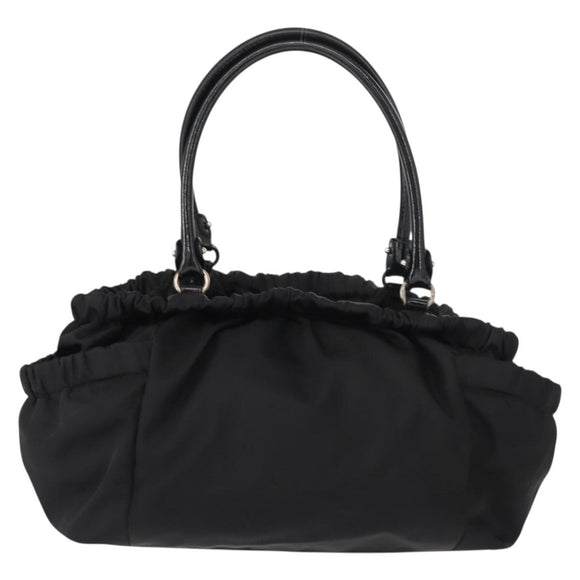 Salvatore Ferragamo Vala Tote Bag Nylon Enamel Black Silver Auth BA7337