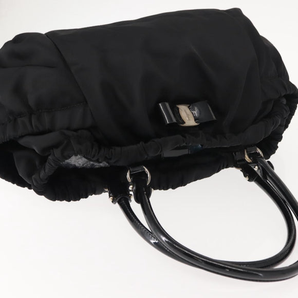 Salvatore Ferragamo Vala Tote Bag Nylon Enamel Black Silver Auth BA7337