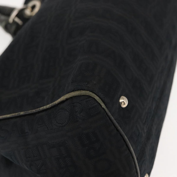 Salvatore Ferragamo Tote Bag Canvas Black Silver Auth BA7338