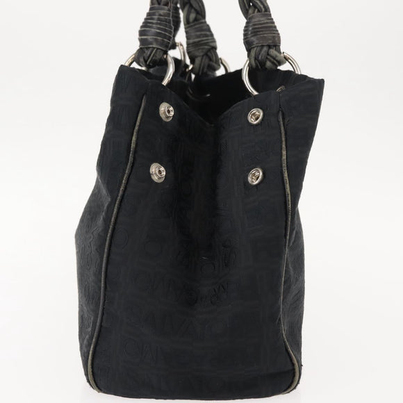 Salvatore Ferragamo Tote Bag Canvas Black Silver Auth BA7338