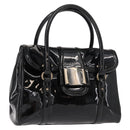 Salvatore Ferragamo Vala Hand Bag Enamel Black Gold Auth BA7339-1