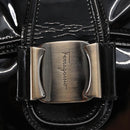 Salvatore Ferragamo Vala Hand Bag Enamel Black Gold Auth BA7339-17