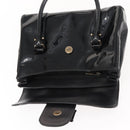 Salvatore Ferragamo Vala Hand Bag Enamel Black Gold Auth BA7339-18