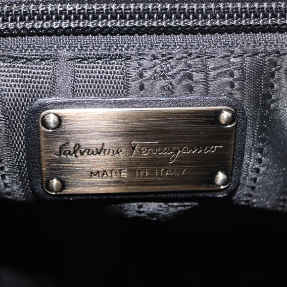 Salvatore Ferragamo Vala Hand Bag Enamel Black Gold Auth BA7339