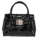 Salvatore Ferragamo Vala Hand Bag Enamel Black Gold Auth BA7339-13