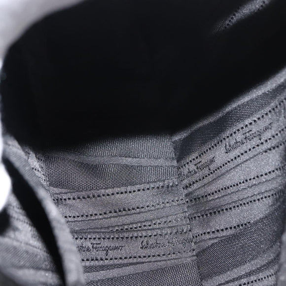 Salvatore Ferragamo Vala Hand Bag Enamel Black Gold Auth BA7339