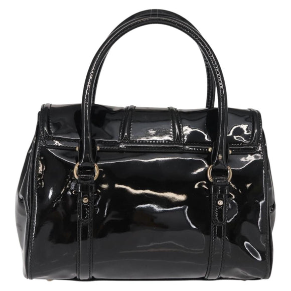 Salvatore Ferragamo Vala Hand Bag Enamel Black Gold Auth BA7339