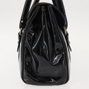 Salvatore Ferragamo Vala Hand Bag Enamel Black Gold Auth BA7339-4