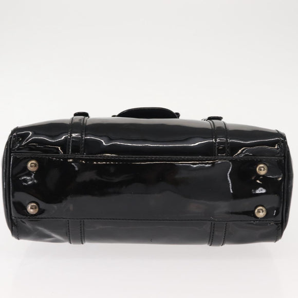 Salvatore Ferragamo Vala Hand Bag Enamel Black Gold Auth BA7339