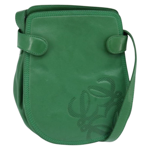 LOEWE Anagram Shoulder Bag Leather Green Gold Auth BA7340