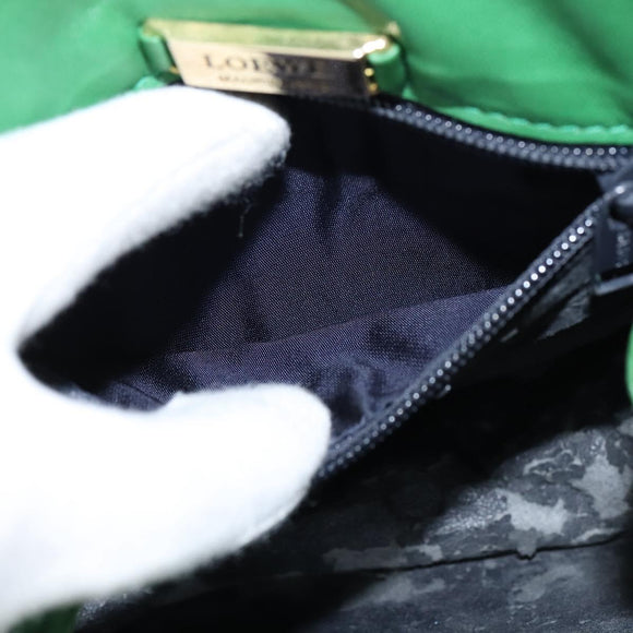 LOEWE Anagram Shoulder Bag Leather Green Gold Auth BA7340