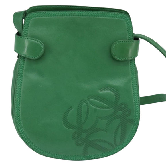 LOEWE Anagram Shoulder Bag Leather Green Gold Auth BA7340