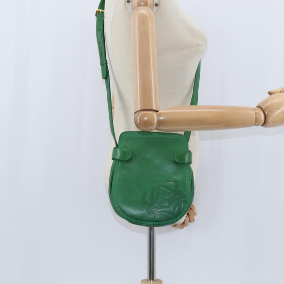 LOEWE Anagram Shoulder Bag Leather Green Gold Auth BA7340