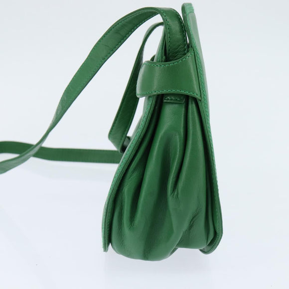 LOEWE Anagram Shoulder Bag Leather Green Gold Auth BA7340