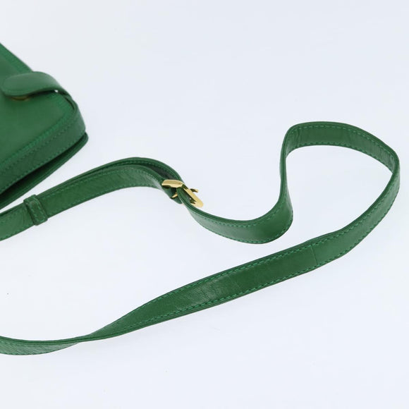 LOEWE Anagram Shoulder Bag Leather Green Gold Auth BA7340