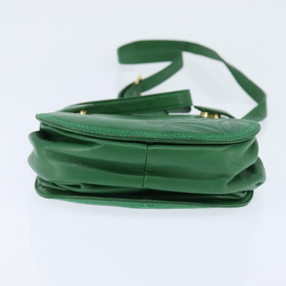 LOEWE Anagram Shoulder Bag Leather Green Gold Auth BA7340