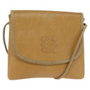 LOEWE Anagram Shoulder Bag Leather Beige Gold Auth BA7341-1
