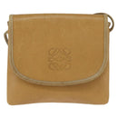 LOEWE Anagram Shoulder Bag Leather Beige Gold Auth BA7341-13