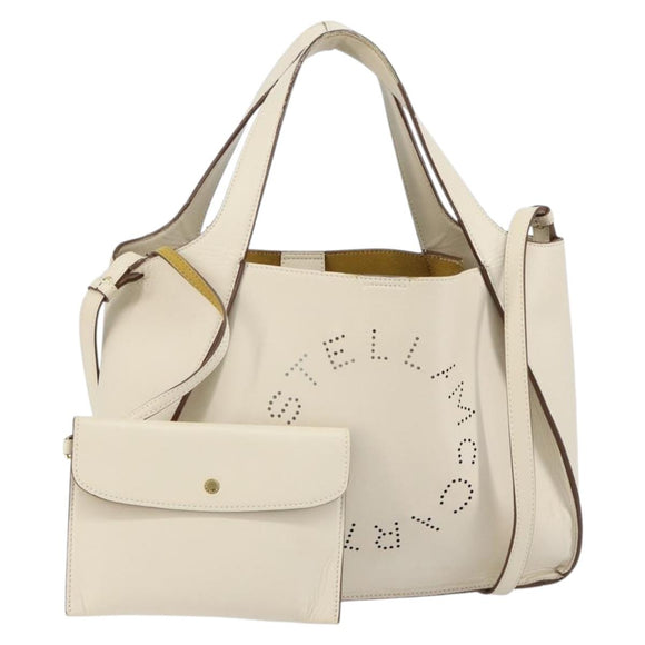 Stella MacCartney Tote Bag Polyester 2way White Gold Auth BA7342