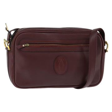CARTIER Must Line Shoulder Bag Leather Bordeaux Gold Auth BA7350
